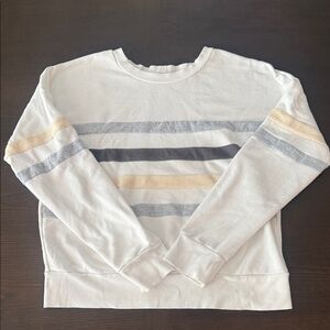 Evereve Striped Long Sleeve Terry Crewneck Sweatshirt White Grey Tan Size L